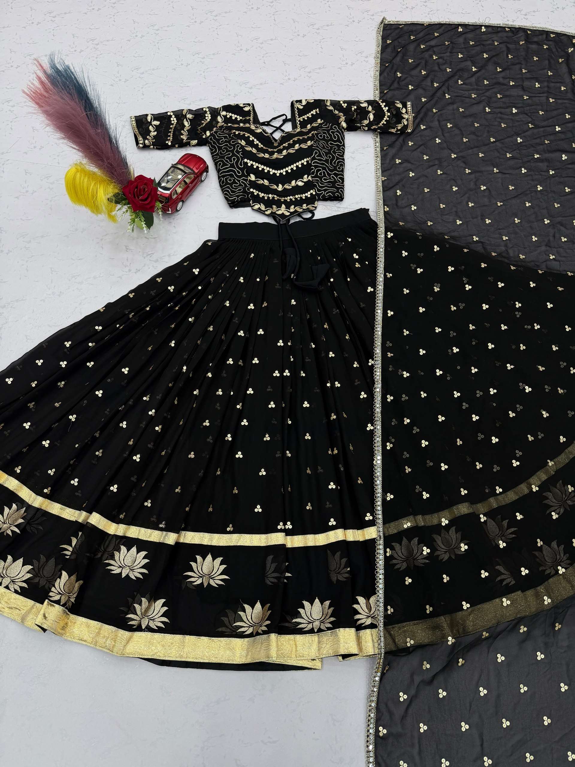 Classic and best Navratri Special wear black colour Fox Georgette fancy fabric Vintage Chaniya Choli wholesale in surat 339